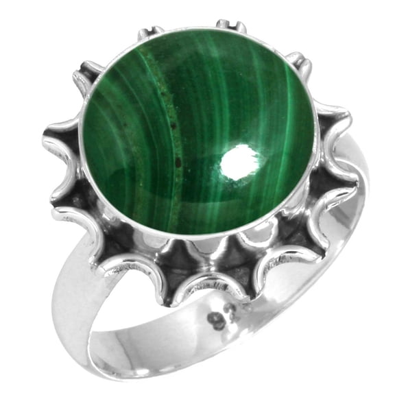 925 Silver Ring For Women - Men Green Genuine Malachite Stone Silver Ring Size 11.5 May Birthstone Fashion Silver Ring Size 11.5 Gift For Sister On Halloween 925 Silver Jewelry With Gemstone