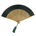 thumbnail image 3 of de mano plegable chino, ventilador de mano Chinoiserie, novedad Oriental, ventilador portátil versátil de seda de bambú, ventilador plegable marrón verde oscuro, 3 of 9