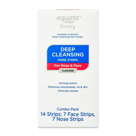 Equate Beauty Deep Cleansing Pore Strips for Nose and Face, 14 Count