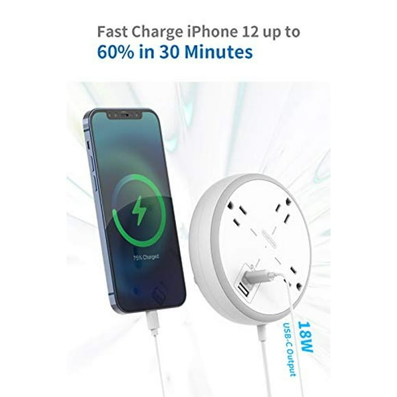 Tira de alimentación de viaje con USB C, cable de extensión corta NTON