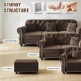 thumbnail image 3 of FFH 63" Loveseat with Movable Ottomans, 2 Seater Velvet Couch, Mid-Century Modern Chesterfield Sofa for Living Room, Brown, 3 of 7