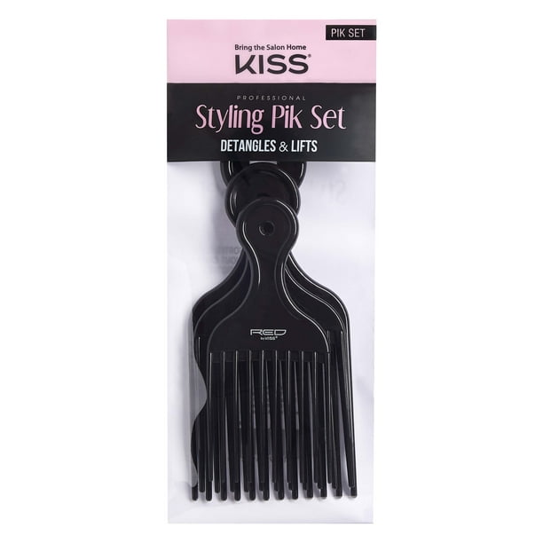 KISS Professional Plastic Styling Pik Set Assorted Sizes, Black, 3
