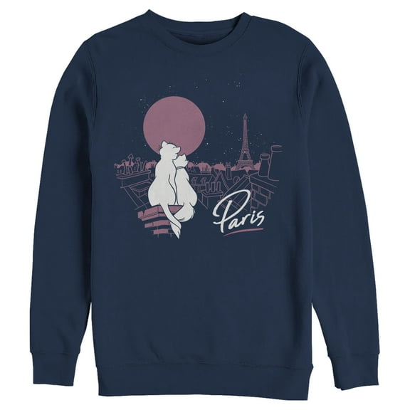 Men's Aristocats Duchess and Thomas Love in Paris Sweatshirt Navy Blue 3X Large