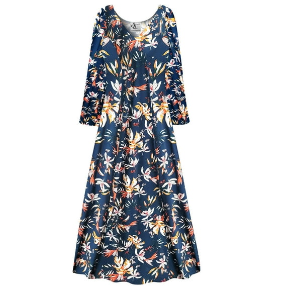 Plus size Extra Tall Womens Dress Midnight Blue Magnolia Long Sleeve High V-Neck Princess Cut