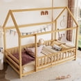 thumbnail image 3 of Leumius Twin Size Floor Bed with House Roof Frame, Fence Guardrails Montessori Floor Bed for Boys Girls Natural, 3 of 7