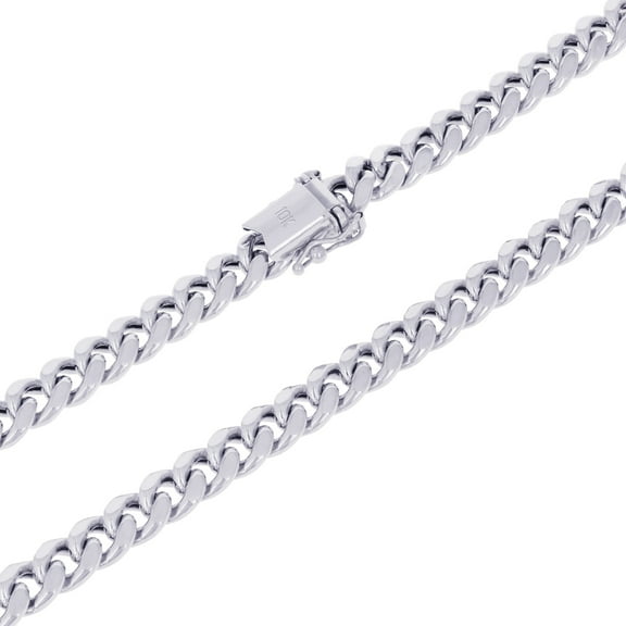 Nuragold 10K Real White Gold Miami Cuban Link 6.5mm Chain Necklace (18"-30") Italian Jewelry for Men