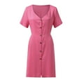 thumbnail image 5 of Summer Saving Wycnly Womens Dresses Casual Solid Elastic Waist Swing Button A Line Shirt Short Sundress Summer Plain V-Neck Short Sleeve Formal Mini Dress Pink XXL, 5 of 7