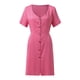 thumbnail image 5 of Puntoco Vestido De Manga Corta Con Cuello En V, Vestido Superior De Cintura Con Botones De Color Sólido Con Cuello En V Para Vacaciones De Verano Para Mujer Rosa Xxxl, 5 of 7