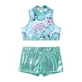 thumbnail image 2 of TiaoBug Kids Girls Jazz Hip-hop Dance Outfits Sequins Crop Top Metallic Bottoms Set Tropical Palm Leaves 8, 2 of 7