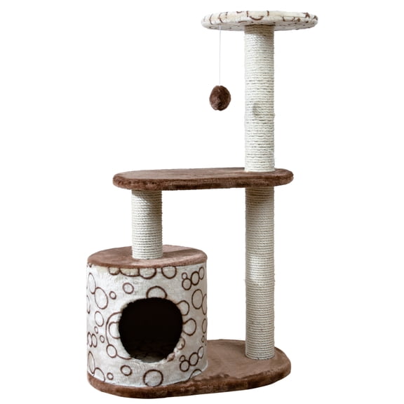 TRIXIE Casta Plush & Sisal 3-Level 37.4" Cat Tree with Scratching Posts & Condo, Brown