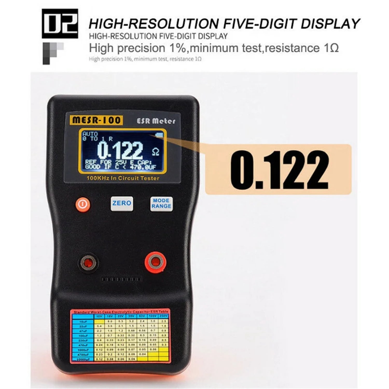 MESR-100 ESR Meter Auto-ranging Capacitor Tester 0.001-100Ω