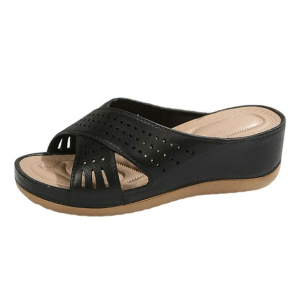 Hopeusnice Home Slippers for Women And Men Non-Slip PU Materials Summer Shoes Breathable Women's Slippers Trendy Open Toe Soft Thick-Soled Platform Heel Lightweight Walking Shoes Black 37