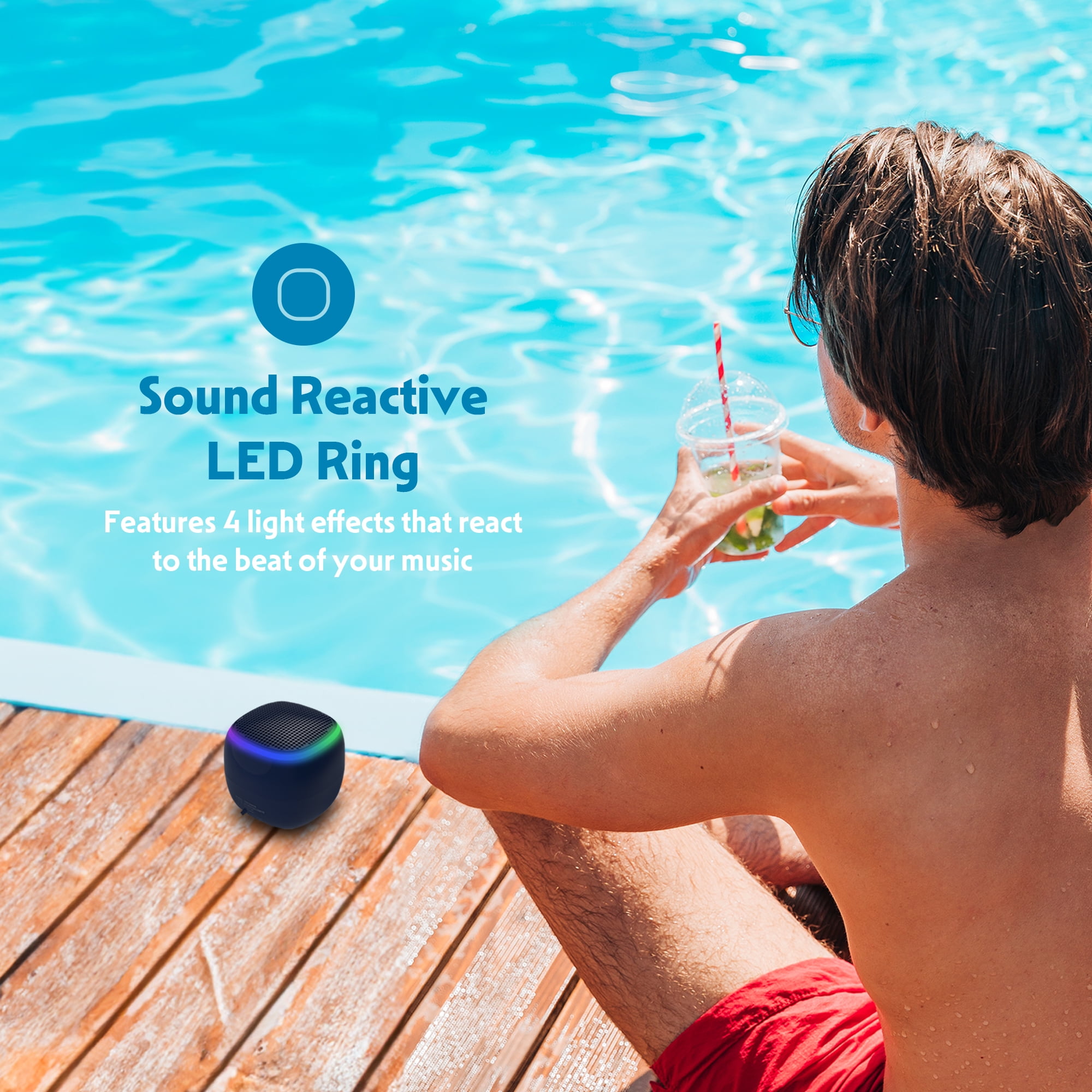 Bluescape Mini Portable Bluetooth Speaker, IPX7 Waterproof Wireless Speaker, Black with LED Lights  (图2)