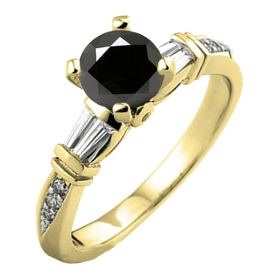 Dazzlingrock Collection 1.33 Carat (ctw) 18K Black & White Diamond Ladies Engagement Ring, Yellow Gold, Size 9