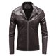 thumbnail image 1 of Chaqueta de cuero y forro polar para hombre, informal, ajustada, con cremallera, para exteriores Pompotops  oipoqjl13844, 1 of 3