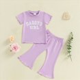 thumbnail image 2 of Toddler Baby Girl Outfits Summer Clothes Set Print Short Sleeve Top and Bell Bottom Pants Set Casual Toddler Outfit 2-3 Years, 2 of 4