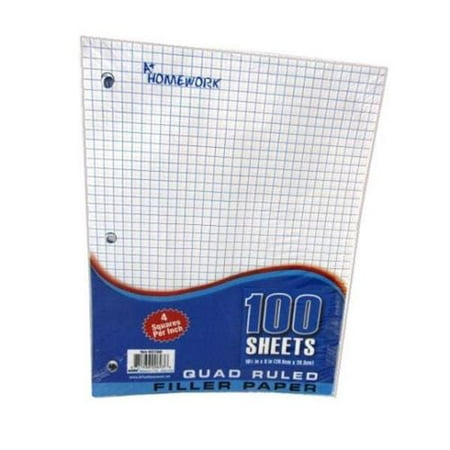 DDI 697694 Quad Ruled Filler Paper - 100 Sheet - 10. 5 inch x 8 inch Case Of 36