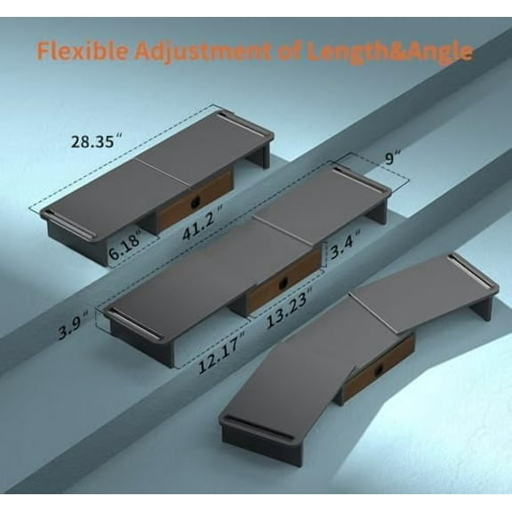 Dual Monitor Stand Riser with Drawer-Adjustable Length and Angle, Monitor Stand Riser for 2 Monitors, Desktop Organizer Stand for Computer/Laptop/PC/Printer (Black)