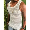 thumbnail image 5 of Raccmtaty Men Knit Tank Top, Sleeveless Crew Neck Hollowed Summer Vest Sheer Top for Daily Beach, 5 of 7