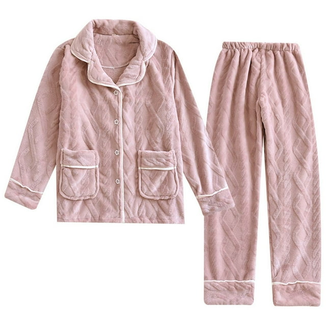 Yuyuzo Womens Fuzzy Fleece Pajamas Set Fall Winter 2 Piece Button down Tops Pants Sleepwear with Pockets