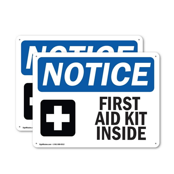 (2 Pack) First Aid Kit Inside OSHA Notice Sign 24 Inch X 18 Inch Plastic Sign, Weather Resistant, UV Protected for Workplace, Business, and Construction Site, Made in the USA