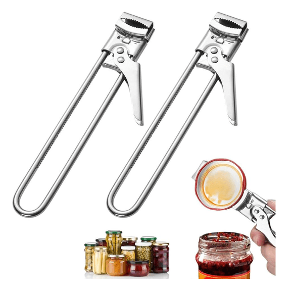 2Pcs 2026 Upgrade Adjustable Stainless Steel Can Opener, Multifunctional Stainless Steel Can Opener Bottle Jar Lid Gripper Household Kitchen Tool for Weak Hands Seniors and Kids