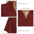thumbnail image 3 of Blusa de verano de manga corta con cremallera de un cuarto para mujer, camisa holgada de color rojo vino con cuello vuelto, talla L, 3 of 4