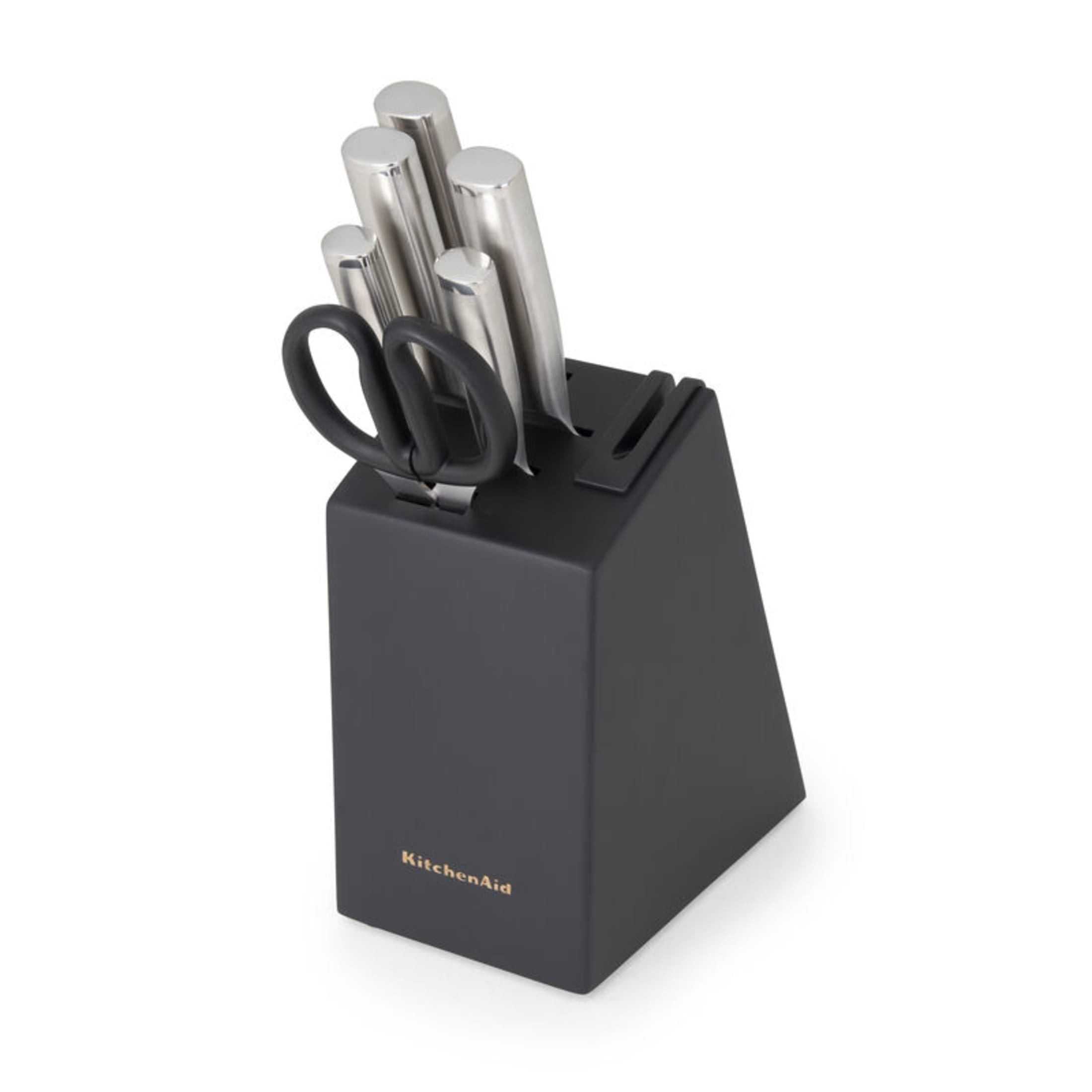 KitchenAid Gourmet 7-Piece Forged Knife Block Set with Built-In Sharpener, Stainless Steel Handles, Black