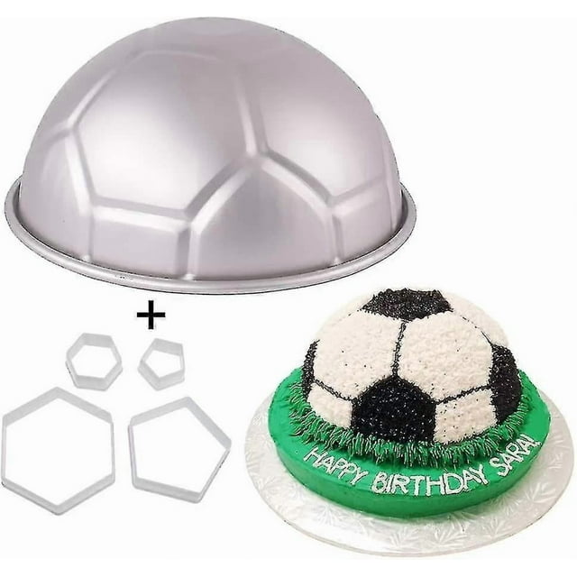 9 Inch 3d Full-size Soccer Ball Aluminum Baking Pan With 4pcs Hexagon Pentagon Cookie Cutter, Football Shape Metal Cake Pan Mold Boy's Birthday Sports
