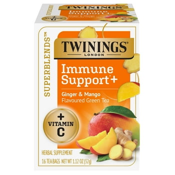 Twinings Superblends Immune Support+ Ginger & Mango Flavoured Green Tea +  C , 16 Tea Bags
