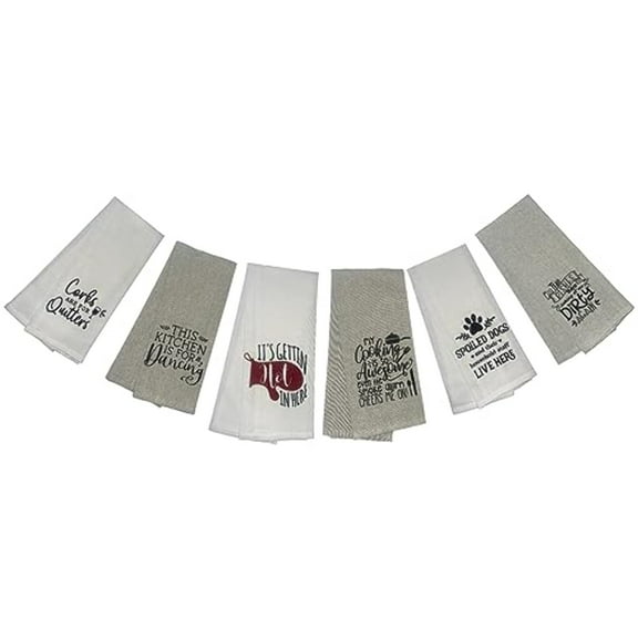 Set of 6, 100% Cotton Wine Design Funny Cute Saying Flour Sack Kitchen Towels/Dish Towels for Wedding, Baby Shower, Home Decor, Housewarming, Other Occasions Size: 15 X 25 Inch.