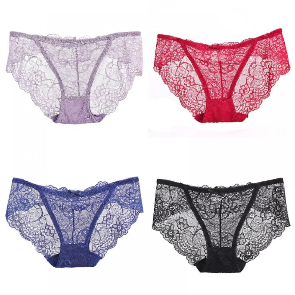 4Pack Women Briefs,Lace Triangle Panties,Breathable Thin Briefs,Low