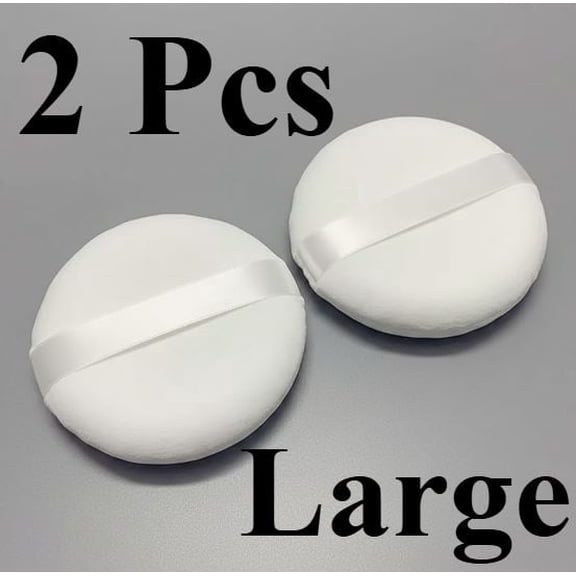 2 Pcs Powder Puff,  5.1Inch Large Loose Powder Puff for Body Powder, Ultra Soft Washable Velour Fluffy Body Powder Puffs with Ribbon, White