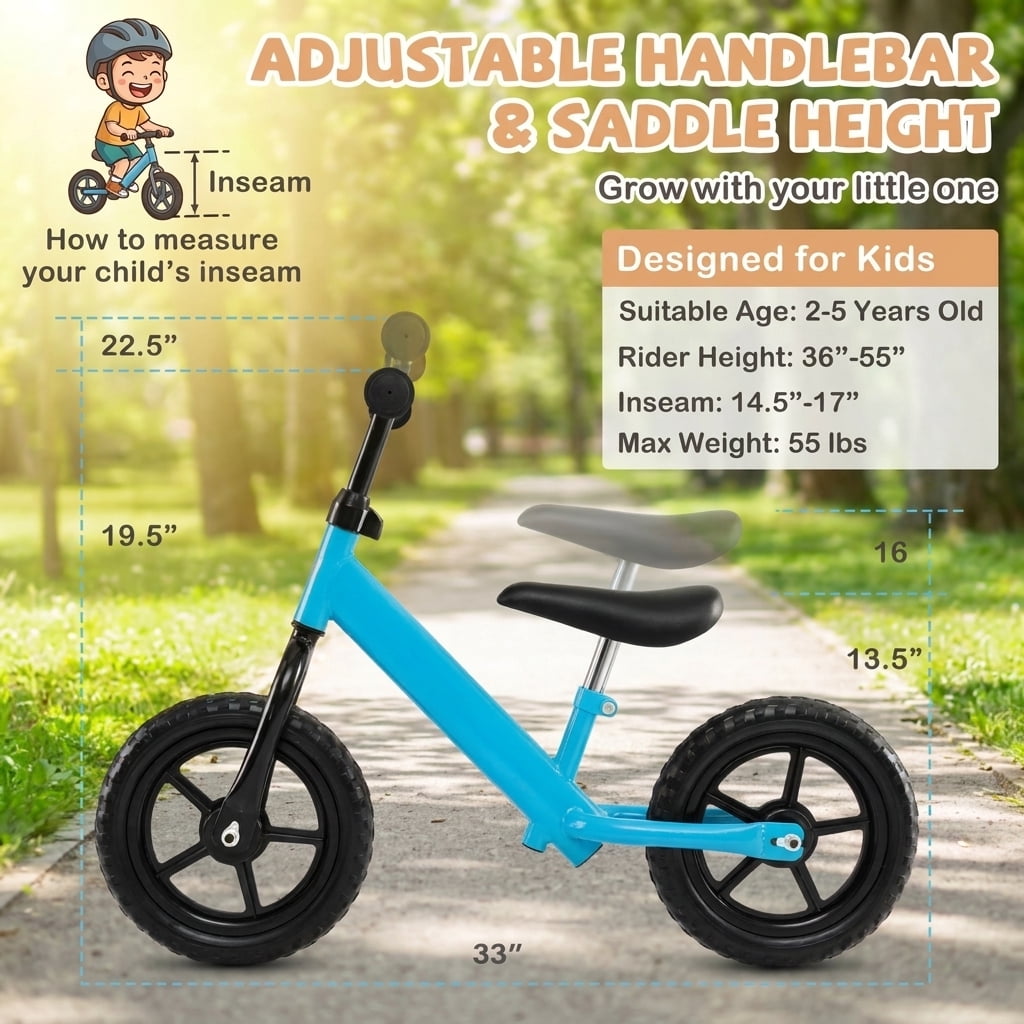 Redsmile Toddler Balance Bike for Ages 2-5, No Pedal Training Bike with Adjustable Seat and Handlebar, Lightweight Kids Balance Bike, Blue