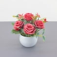 thumbnail image 2 of Moocorvic Artificial Rose Potted Plant for Home, Small Fake Plants Farmhouse Decor Office Tabletop Decoration, 2 of 7