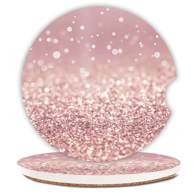 Posavasos De Cerámica Absorbentes Con Purpurina Rosa Para Coche, Bonitos Y Femeninos, Con Muesca De Dedo Para Mujeres Y Hombres, 2.56 Pulgadas (2 Piezas)