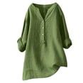 thumbnail image 1 of Penkiiy Blouse d'Été Tunique en Lin à Manches Longues et Col en V pour Femmes 3TG Vert, 1 of 6