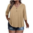 thumbnail image 1 of KyCheLot Women's V Neck Tops Fall Button Plus Size 3/4 Length Sleeve Solid Color Clothes Comfy Loose Hiking Tops, 1 of 6