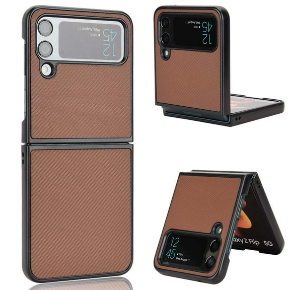 Slim Fit Case Compatible with Samsung Galaxy Z Flip 4 5G, Ultra Thin Hard PC Rugged Lightweight Carbon Fiber Texture Anti-Slip Durable Shockproof Cover for Samsung Galaxy Z Flip 4 5G,Brown