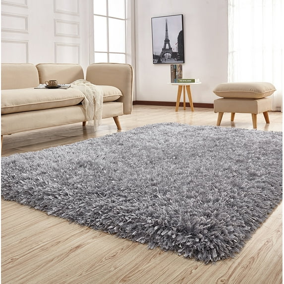 Area Rug,Fluffy Shaggy Area Rug,Ultra Soft Faux Fur Area Rug Fuzzy Rug,Modern Plush Carpet Floor Rug for Living Room Bedroom Home Decor,Upgrade Non-Slip Durable Rectangular Crawling Carpet,Silver
