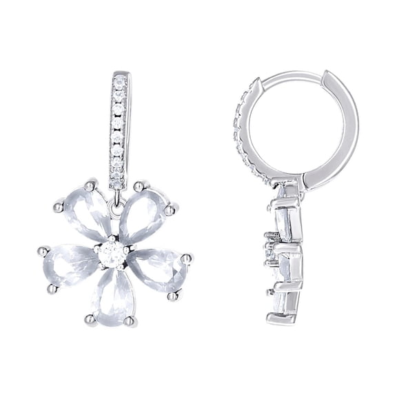 925 Sterling Silver Womens Pink White Teardrop Round Cubic Zirconia Flower Fashion Dangle Hoop Earrings 23.8x14.2mm Wide