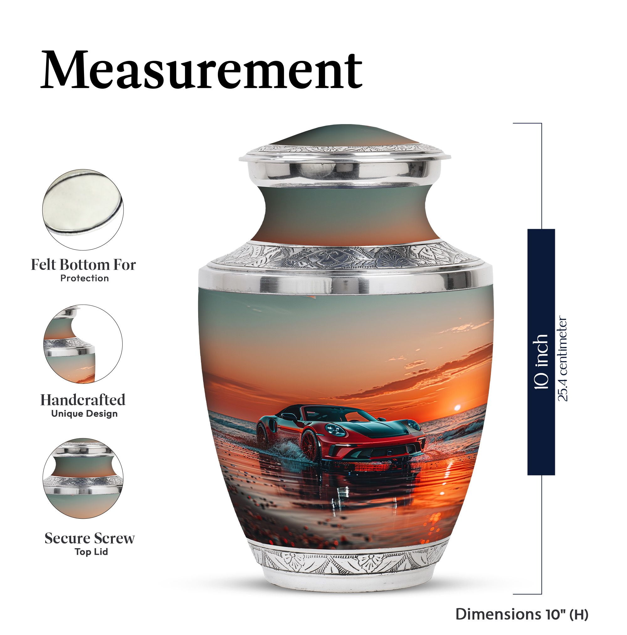 KARYLIZ Sports Racing Car On Beach Large Urns For Human Ashes Man - Small Urns For Human Ashes Keepsake - Urn For Ashes Adult Male - Memorial Keepsakes For Ashes - Cremation Urns (Combo - 10" & 3")