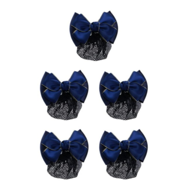 kurtrusly Bow Work Hair Clips Hair Accessories For And Style Snood Net Elastic Hair Nets Gold rim - Blue 5Set