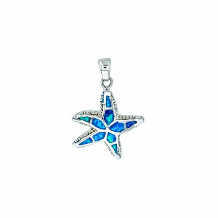 ZilverZoom Sterling Silver Blue Opal Dotted Split Starfish Pendant Free Silver 18" Chain