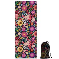 Pioneer Flower Floral Print Pattern Hot Yoga Mat Towel Non Slip for Hot Yoga - Quick-Drying Yoga Mat Cover with 4 Corner Pockets with Travel Bag - Hot Yoga Towel Non Slip 70"x26"