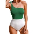 thumbnail image 1 of Women's One Piece Swimsuit Color Block One Shoulder Bowknot Bathing Suit, 1 of 7
