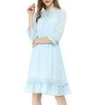 thumbnail image 6 of INSPIRE CHIC Women's Layered Ruffle Hem 3/4 Sleeves Smocked Chiffon A-Line Dress L Blue, 6 of 9