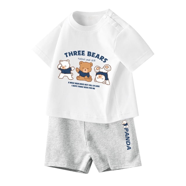 MIASHUI Ensemble d'Été Deux Pièces T-Shirts Graphiques à Manches Courtes et Shorts, Blanc, 2-3 Ans
