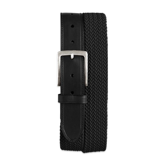 Harbor Bay by DXL Big and Tall Men's Stretch Braided Leather Belt, Black, 62/64