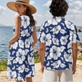 thumbnail image 4 of Jeiento Matching Beach Outfits for Couples Hibiscus Flowers Dress for Women Blue Trendy Mens Shirts Casual Stylish A Line Tank Mini Dress Button Up Short Sleeve Shirt, 4 of 6